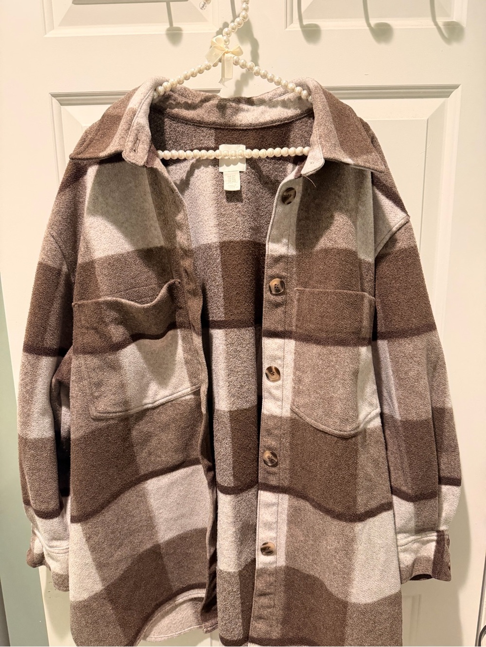 H&M Brown & Cream Plaid Shacket / Shirt Jacket – XXL